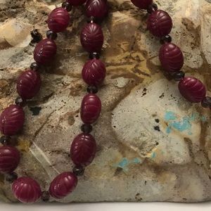 GENUINE CARVED RUBY GEMSTONE BEADED NECKLACE